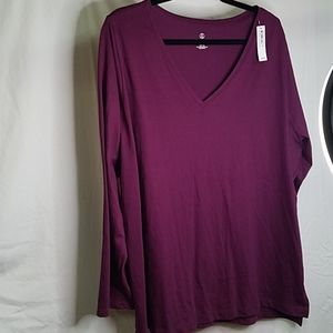 Lands End wineberry long sleeve v neck top
